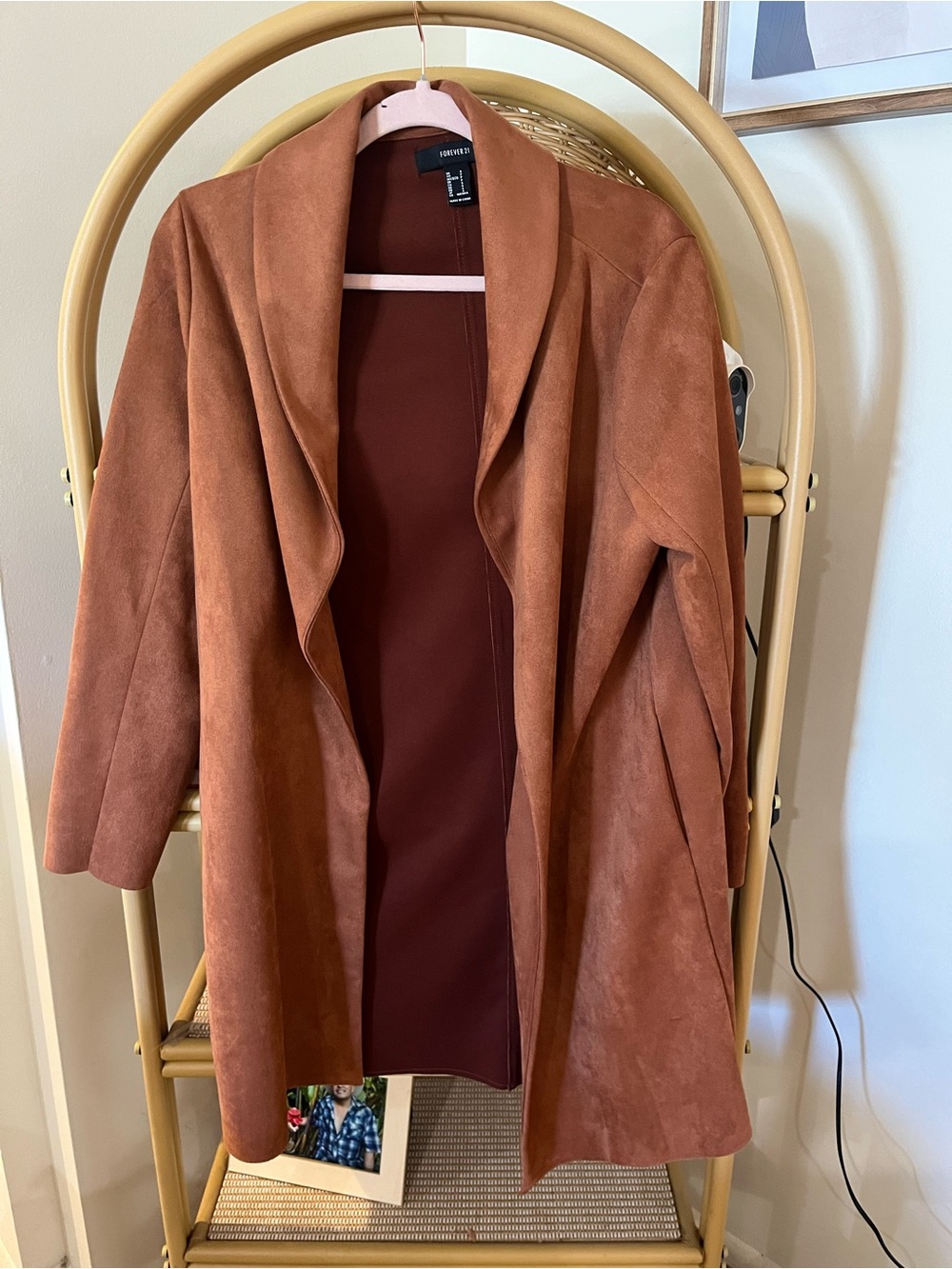 Forever 21 Rust Suede-Look Open Front Trench Coat